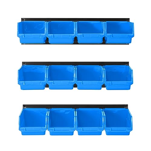 Ultrawall 12 PCS Bins & 3 Rails, Plastic Hanging Storage Organizer Bins, Wall mounted Garage Tool Storage Systerm, 12x bins(6.3inch X 3.2inch X Ultrawall