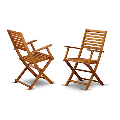 East West Furniture BBSCANA Beasley Folding Patio Dining Chairs with Arm Rest-Acacia Wood, Set of 2, Natural Oil East West Furniture