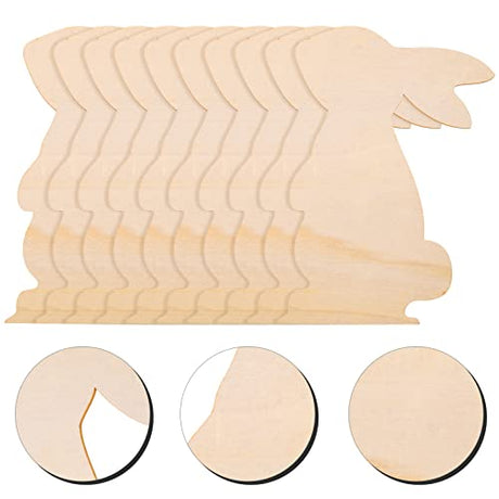 ABOOFAN 10Pcs Large Easter Bunny Wood Cutouts Unfinished Wooden Bunny Slices Blank Wood Rabbit Ornament for Painting Spring Decor Easter Party DIY ABOOFAN
