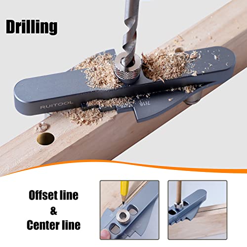 Ruitool Dowel Jig Kit, Self-centering Line Scriber Woodworking Tools, Drill Guide for Straight Holes,Including Drill Bit Set 1/4", 5/16", 3/8" &