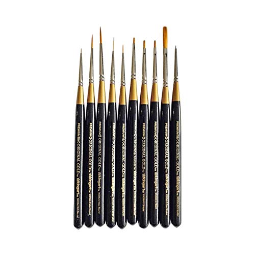 KINGART Original Gold Miniature Detail Series, Comfort Handle, Premium Golden Taklon, Multimedia Artist Brushes, Gift Box, Set of 10, Acrylic Handle, KINGART