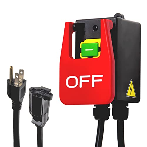 POWERTEC 71755 120V, 9A Magnetic Paddle Switch w/Standard Cords, Quick Power Downs & Large Stop Sign, fits Router Table, Power Tools, Table Saw, POWERTEC