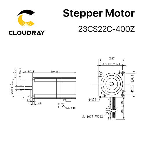 Cloudray Nema 23 CNC Stepper Motor 23CS22C-400Z 1.8 Degree 4.0A 2.2N.m Body 119mm for DIY CNC Machine - WoodArtSupply