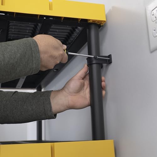 CX Black & Yellow®, 4-Tier Heavy Duty Plastic Storage Shelving Unit, 200lbs/shelf (55”H x 48”W x 20”D), for Indoor/Outdoor Organization, Modular Rack CX