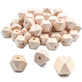 Jdesun 60 Pieces Geometric Shape Wood Beads, 0.55 Inches Unfinished Wooden Spacer Beads Craft Balls for DIY Arts Projects Jewelry Making Jdesun