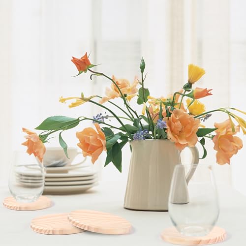 42 Pieces Unfinished Wood Coasters, 4 Inch Round Blank Wooden Coasters for Crafts with Non-Slip Silicon Dots for DIY Stained Painting Wood Engraving Aweyka