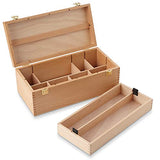 7 Elements Wooden Art Supply Storage Organizer - Large Beechwood Artist Tool Box with Drawer 7 Elements