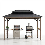 Sunjoy Wooden Grill Gazebo, 8 x 12 ft. Steel Hardtop Outdoor Gazebo for Year-Round Grilling, 2 Full Size Grills, Griddles or Smokers - Cook Station, Sunjoy