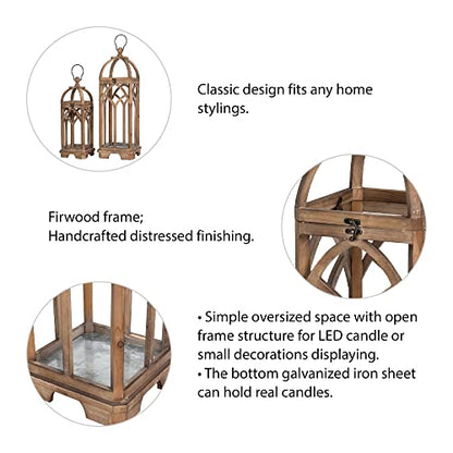 Glitzhome Farmhouse Decorative Lanterns Wooden Candle Lantern Church Window Frame Lanterns for Wedding Mantle Entryway Home Patio Balcony Garden,