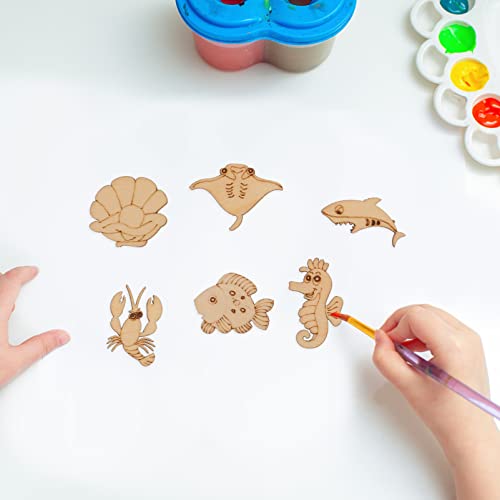 Abaodam 100pcs Sea Animals Wood Slices Octopus Turtle Seahorse Shark Wooden DIY Craft Cutout Unfinished Ocean Animals Wood Ornaments Gift Pieces Tags