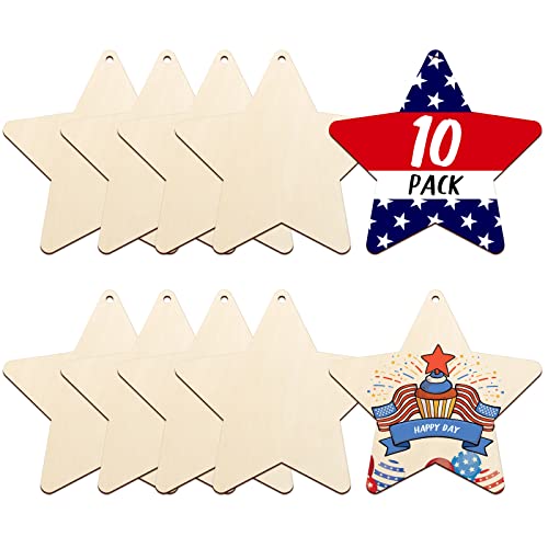 Large Size 7" Wooden Star Ornaments to Paint, DIY Blank Unfinished Wood Ornament for Crafts Hanging Decorations,Halloween Christmas Thanksgiving Flag