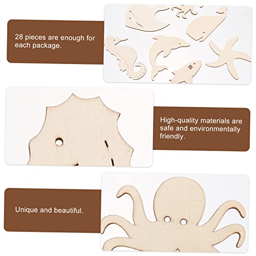 CORHAD 28Pcs Doodle Marine Wood Chips Unfinished Wood Cutout Shapes Wood Seahorse Cutout Wood Nautical Cutout mariposas decorativas para pared Wood CORHAD