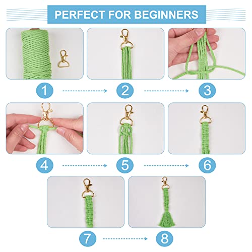 INFUNLY 8 Set Macrame Keychain DIY Kits Mini Boho Keychains Bag Charms Macrame Keychain Bracelet with Tassels for Car Key Purse Phone Instruction INFUNLY