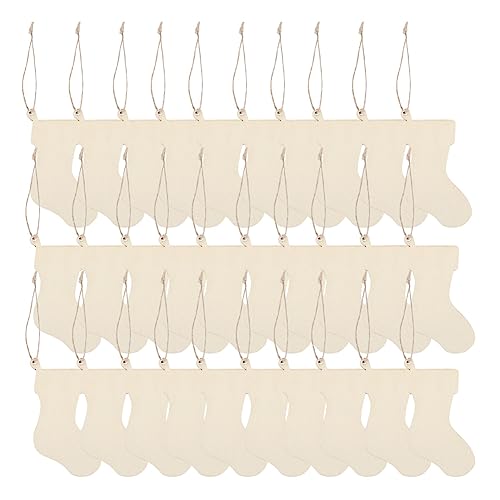 ARTIBETTER 50pcs Wooden Stocking Cutouts Unfinished Christmas Ornaments Hanging Pendant Christmas Stocking for DIY Crafts Decoration,Christmas Tree ARTIBETTER
