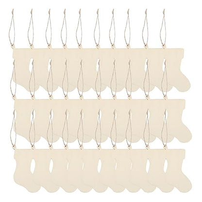 ARTIBETTER 50pcs Wooden Stocking Cutouts Unfinished Christmas Ornaments Hanging Pendant Christmas Stocking for DIY Crafts Decoration,Christmas Tree - WoodArtSupply