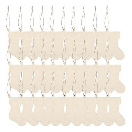 ARTIBETTER 50pcs Wooden Stocking Cutouts Unfinished Christmas Ornaments Hanging Pendant Christmas Stocking for DIY Crafts Decoration,Christmas Tree ARTIBETTER