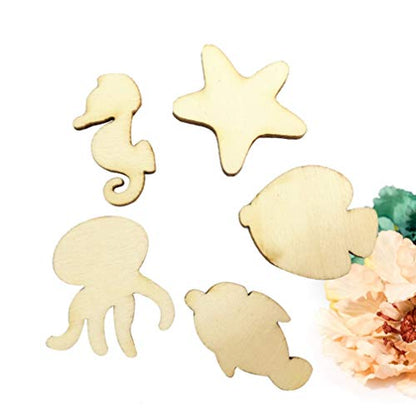 PRETYZOOM 50pcs Pieces Fish Wood Cutouts Blank Wooden Animals Wood Octopus Unfinished Animal Wood Crafts Craft Wood sea Animal Wood Cutouts Ocean - WoodArtSupply