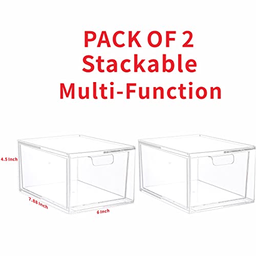 2 Pack Clear Makeup Organizer for Vanity Stackable Acrylic Cosmetic Display Case For Bathroom Under Cabinet Organizers And Storage Drawer For Make up Cq acrylic