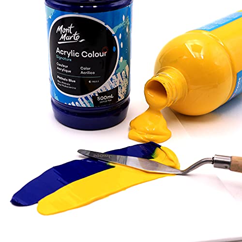 MONT MARTE Signature Phthalo Blue Paint, 16.9oz (500ml), Semi-Matte Finish, Suitable for Canvas, Wood, Fabric, Leather, Cardboard, Paper, MDF and MONT MARTE