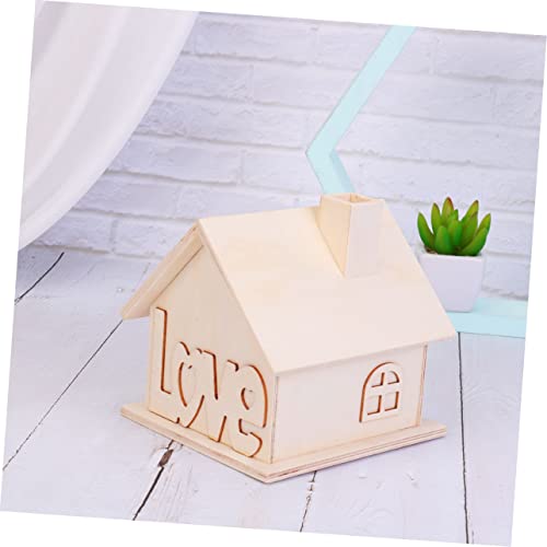 VILLCASE Box House Shaped Money Bank Wood House Organizer Unfinished Piggy Bank Cash Coin Can Kid Coin Bank DIY Wood Coin Bank Desktop Wood Holder