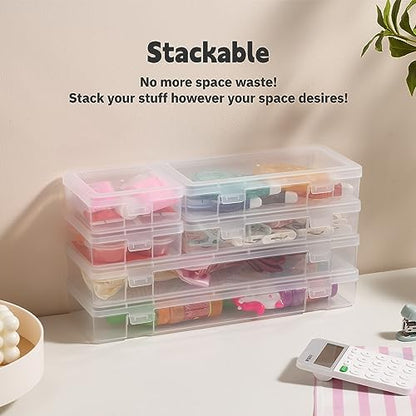 novelinks Stackable Plastic Clear Storage Box Containers with Latching Lid - Art Craft Supply Organizer Storage Containers for Pencil Box, Lego,