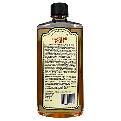 PARKER & BAILEY ORANGE OIL POLISH - Natural Orange Scented Wood Cleaner & Furniture Polish, Cleans, Renews, Restores & Rejuvenates Wood Surfaces, - WoodArtSupply