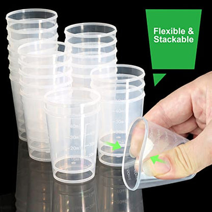 LEOBRO Epoxy Resin Mixing Cups, 38PCS 50ml Plastic Measuring Cups for Resin, Clear Liquid Measuring Cups Pouring Cups for Resin, Stain, Paint Mixing
