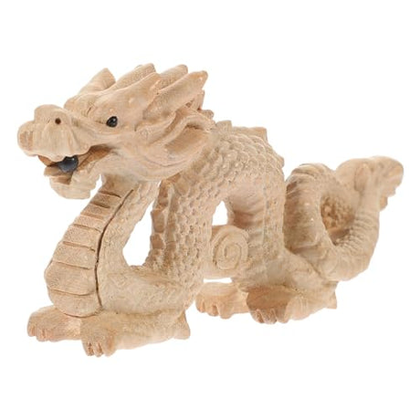 Luxshiny Feng Shui Natural Wood Dragon Statue, Carved Unpainted Wooden Dragon Figurine Zodiac Mascot 2024 Year of Dragon Sculpture Good Luck Chinese Luxshiny