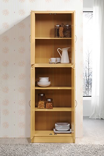 Hodedah 4 Door Kitchen Pantry with Four Shelves, Beech Hodedah
