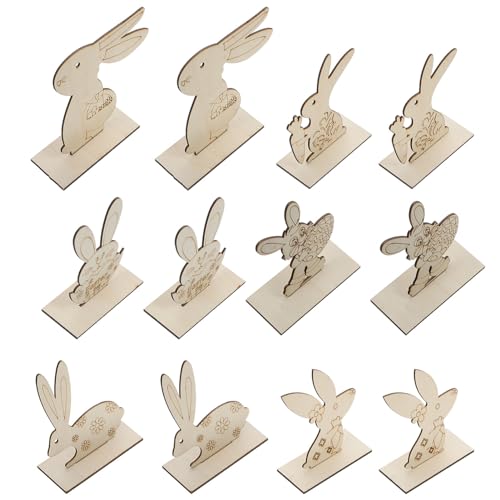 FUNOMOCYA 12 Sets DIY Rabbit Wood Decor Dining Room Table Decor Spring Decor Wooden Embellishments Craft Unfinished Wood Bunny Cutout Unfinished Wood FUNOMOCYA