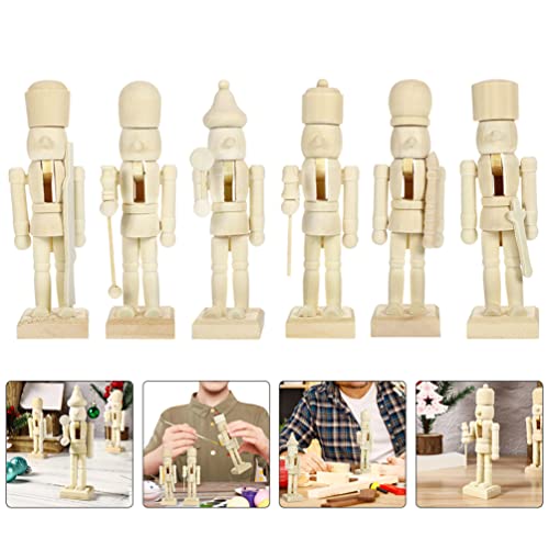 SOIMISS Christmas Wooden Unfinished Nutcracker Figurines 12pcs Blank Unpainted Nutcracker Puppet Mini Soldier Nutcracker Figures for DIY Crafts