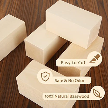 ABuff 10 Pack Basswood Carving Blocks 4 X 2 X 2 Inch Wood Blocks for Carving, Basswood for Wood Carving Wood, Unfinished Wood Blocks for Beginner