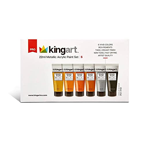 KINGART 502-6 22 mL Metallic Acrylic Paint (Set of 6), Assorted KINGART