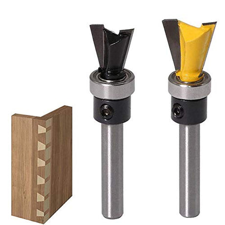 Wolfride 2Pcs Dovetail Router Bits 1/4 Inch Shank Dovetail Joint Router Bit Set with Bearing for Woodworking Cutter Wolfride