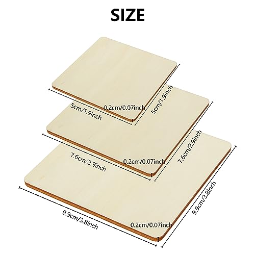 140 PCS Unfinished Wood Pieces, 2 Inch, 3inch, 4 Inch Blank Natural Wood Square, 2.5 MM Thin Wood Squares for Crafts, DIY Painting, Wood Burning, SHUESS