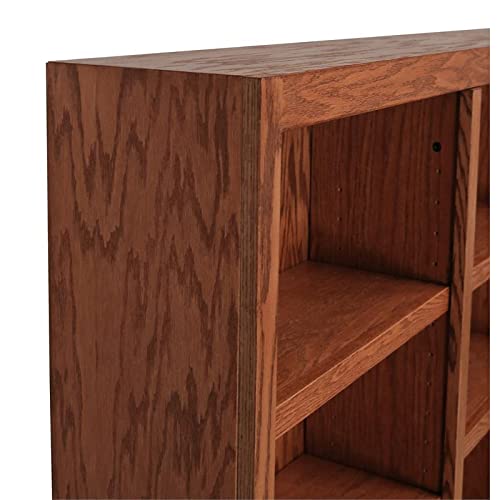 Bowery Hill 84" Tall Triple Wide Wood Bookcase with 18 Adjustable Shelves in Dry Oak - WoodArtSupply