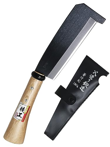 KAKURI Japanese NATA Hatchet Tool with Protruding Tip 7" [Single Bevel] Made in Japan, Heavy Duty Garden Axe Tool with Wood Handle for Cutting, KAKURI