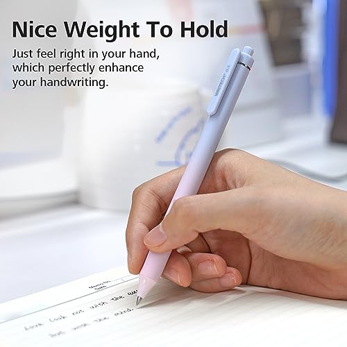 Writech Retractable Gel Ink Pens: 8ct Black Ink 0.5mm Fine Point Tip Pen Comfort Grip Smooth Writing with Aesthetic Gradient Color Barrel for - WoodArtSupply