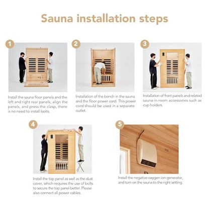2 Person Sauna, Low EMF 6 Heating Plate Infrared Physical Therapy Wooden Dry Steam Sauna with MP3 Auxiliary Connection, Dual Controls, Iron Shirt