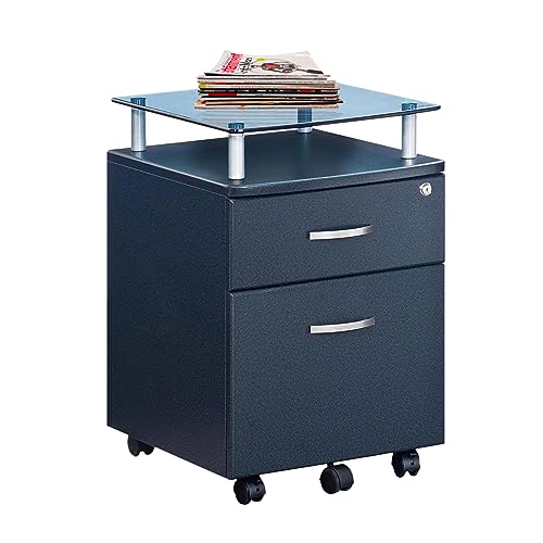 Techni Mobili Rolling File Cabinet with Glass Top, Graphite - WoodArtSupply