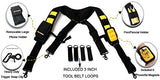 MELOTOUGH Magnetic Suspenders Tool Belt Suspenders with Large Moveable Phone Holder, Pencil Holder, Adjustable Size Padded Suspenders (Yellow) MELOTOUGH