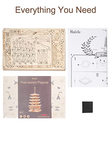 Rolife Wood Model Kits for Adults to Build 3D Puzzles DIY Five-storied Pagoda Birthday Unique Gifts for Friends or Family