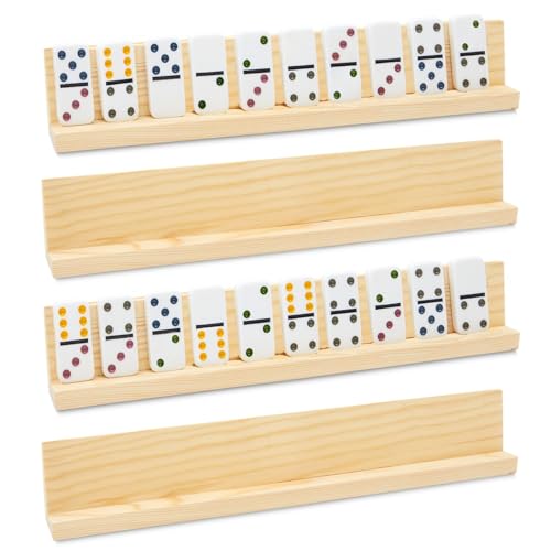 Juvale 4 Pack Wooden Domino Racks Trays, Dominoes Stand Holders for Mexican Train, Mahjong, Chicken Foot, Game Night - WoodArtSupply