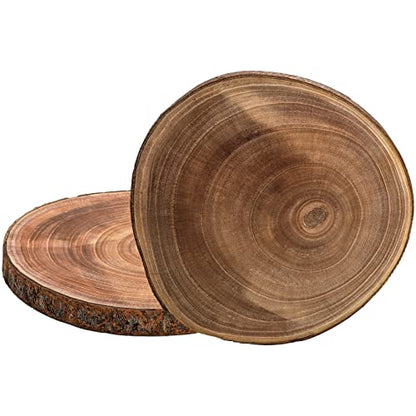 Nicunom 2 Pack Natural Wood Slice, Large 9"-10"/11"-12" Unfinished Rustic Wood Slices Cheese Server Round Wood Board for DIY Crafts Christmas Wedding