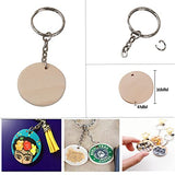 50Pcs Round Wood Circles with Keychain,Blank Round-Shaped Wooden Keychain Set with 50Pcs Wood Blanks,50 Pcs Keychain Rings with Chain,50Pcs Open Jump QMTSINEW