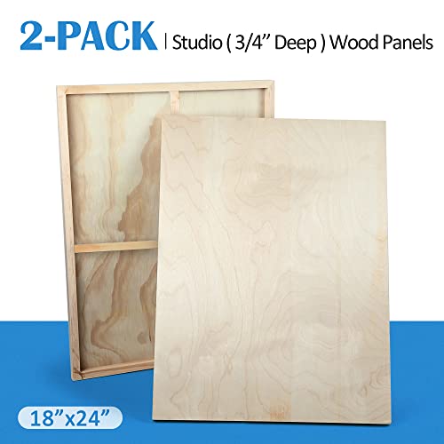 Unfinished Birch Wood Canvas Panels Kit, Falling in Art 2 Pack of 18x24’’ Studio 3/4’’ Deep Cradle Boards for Pouring Art, Crafts, Painting, and More