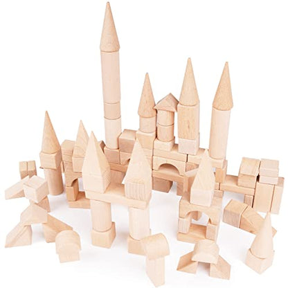 GenJuw 100Pcs Wooden Building Blocks Set- Wood Stacker Stacking Blocks Game Toys for Toddlers, Multiple Shapes, Toddles Blocks- Baby Wooden Blocks - WoodArtSupply