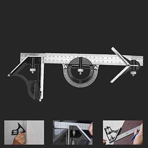 Stainless steel t square ruler Adjustable sliding combination Square Square Ruler & Protractor Level Measure Measuring Set 4-Piece 12" 4R Combination - WoodArtSupply