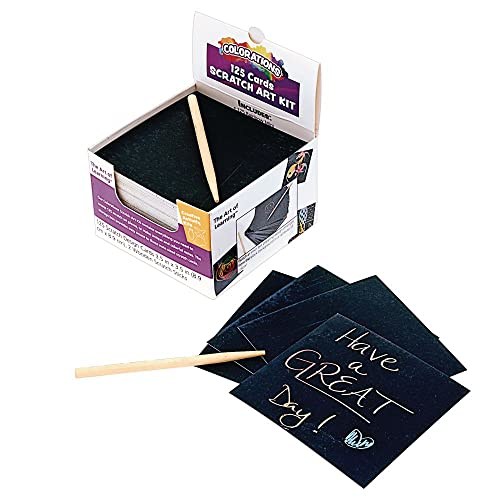 Colorations Scratch Art Kit, 125 Mini Notes, Arts & Crafts, for Kids, 3.25 inch x 3.25 inch Notes, Desktop Dispenser - WoodArtSupply