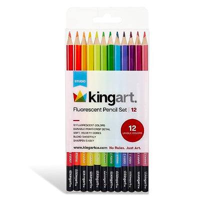 KINGART 333-12 Fluorescent Neon 12 Ct. Colored Pencil Set, 12 Bright Colors, Pre-Sharpened, Durable for Sketching & Drawing Paper, Coloring Books and